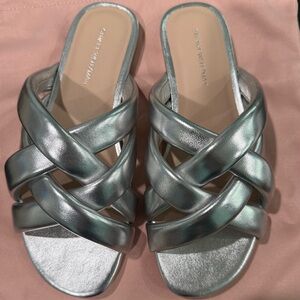 Stuart Weitzman Silver Crisscross Sandals